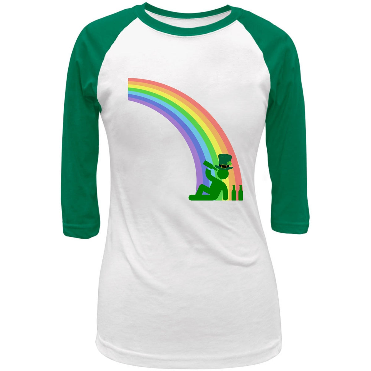 St. Patricks Day Funny Drinking At The End Of The Rainbow Juniors Womens 3/4 Raglan T Shirt Women's Raglan Oldglory.com SM Heather Grey-Green