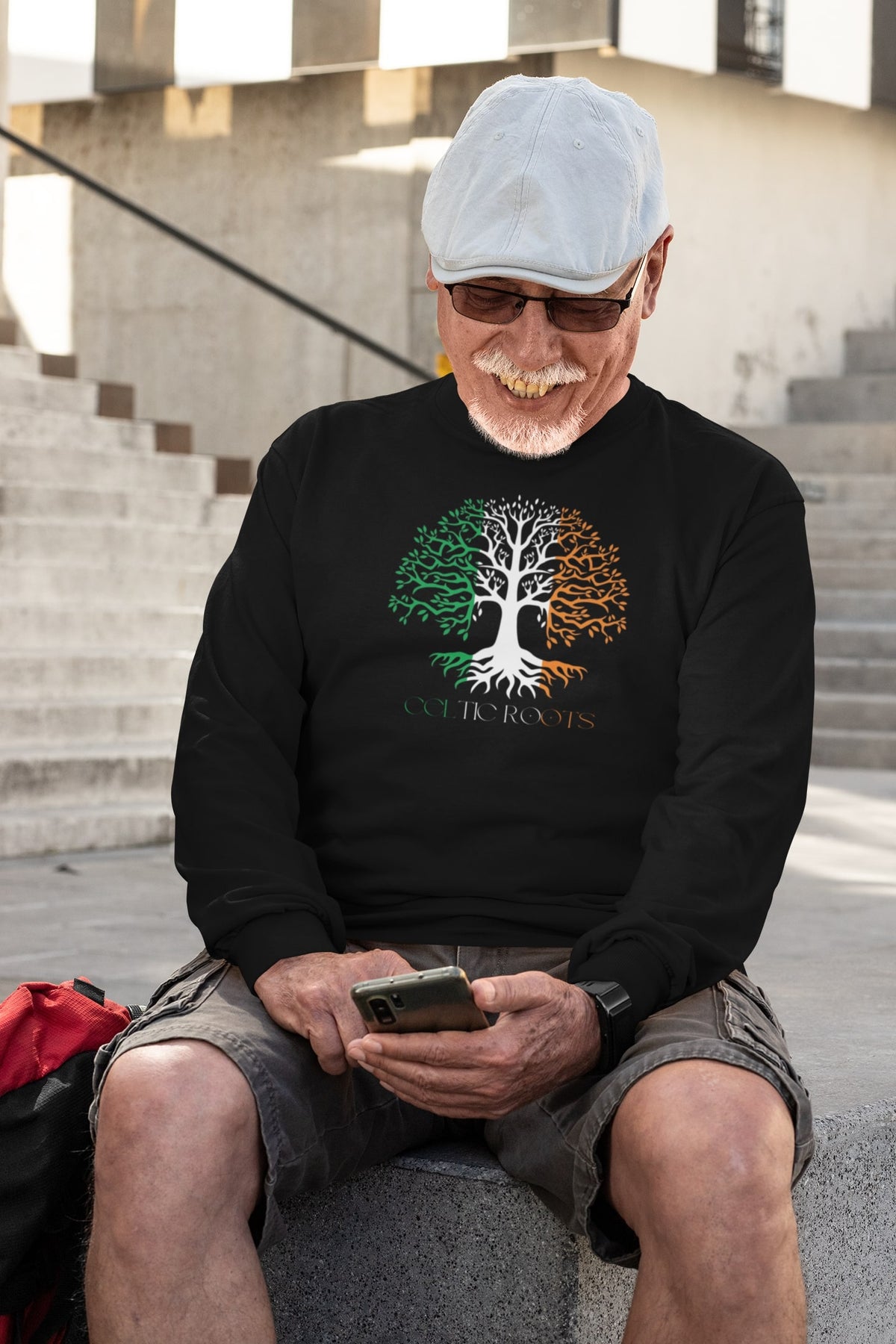 St Patricks Day Celtic Roots Irish Flag Tree of Life Mens Long Sleeve T Shirt Men's Long Sleeves Oldglory.com