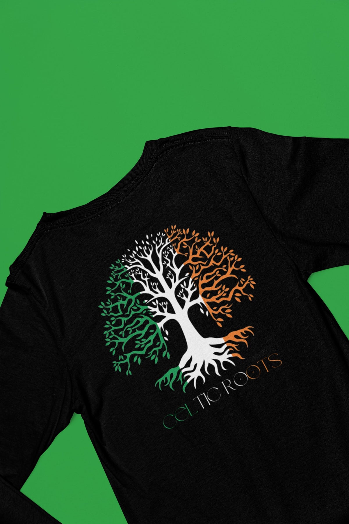 St Patricks Day Celtic Roots Irish Flag Tree of Life Mens Long Sleeve T Shirt Men's Long Sleeves Oldglory.com