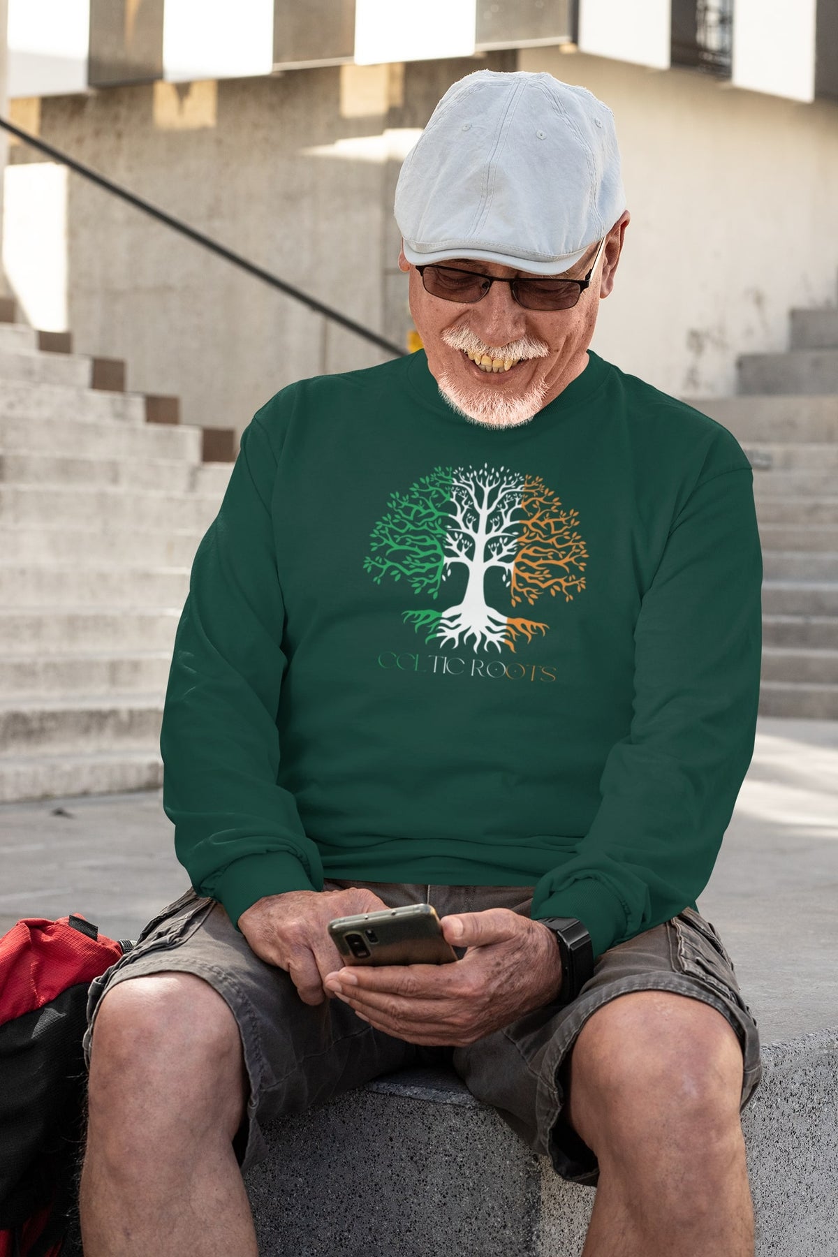St Patricks Day Celtic Roots Irish Flag Tree of Life Mens Long Sleeve T Shirt Men's Long Sleeves Oldglory.com