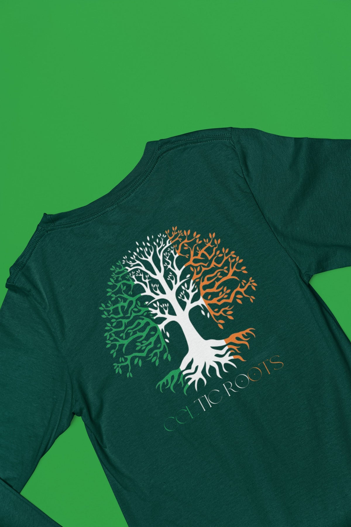 St Patricks Day Celtic Roots Irish Flag Tree of Life Mens Long Sleeve T Shirt Men's Long Sleeves Oldglory.com