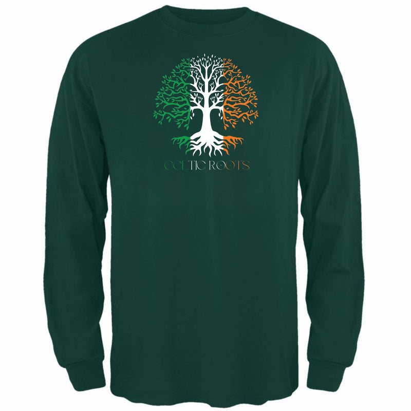St Patricks Day Celtic Roots Irish Flag Tree of Life Mens Long Sleeve T Shirt Men's Long Sleeves Oldglory.com SM Dark Green