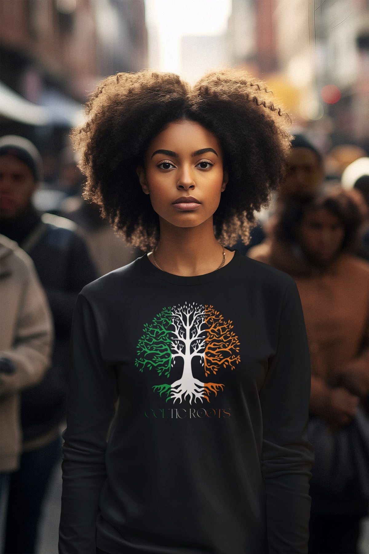 St Patricks Day Celtic Roots Irish Flag Tree of Life Womens Long Sleeve T Shirt Women's Long Sleeves Oldglory.com