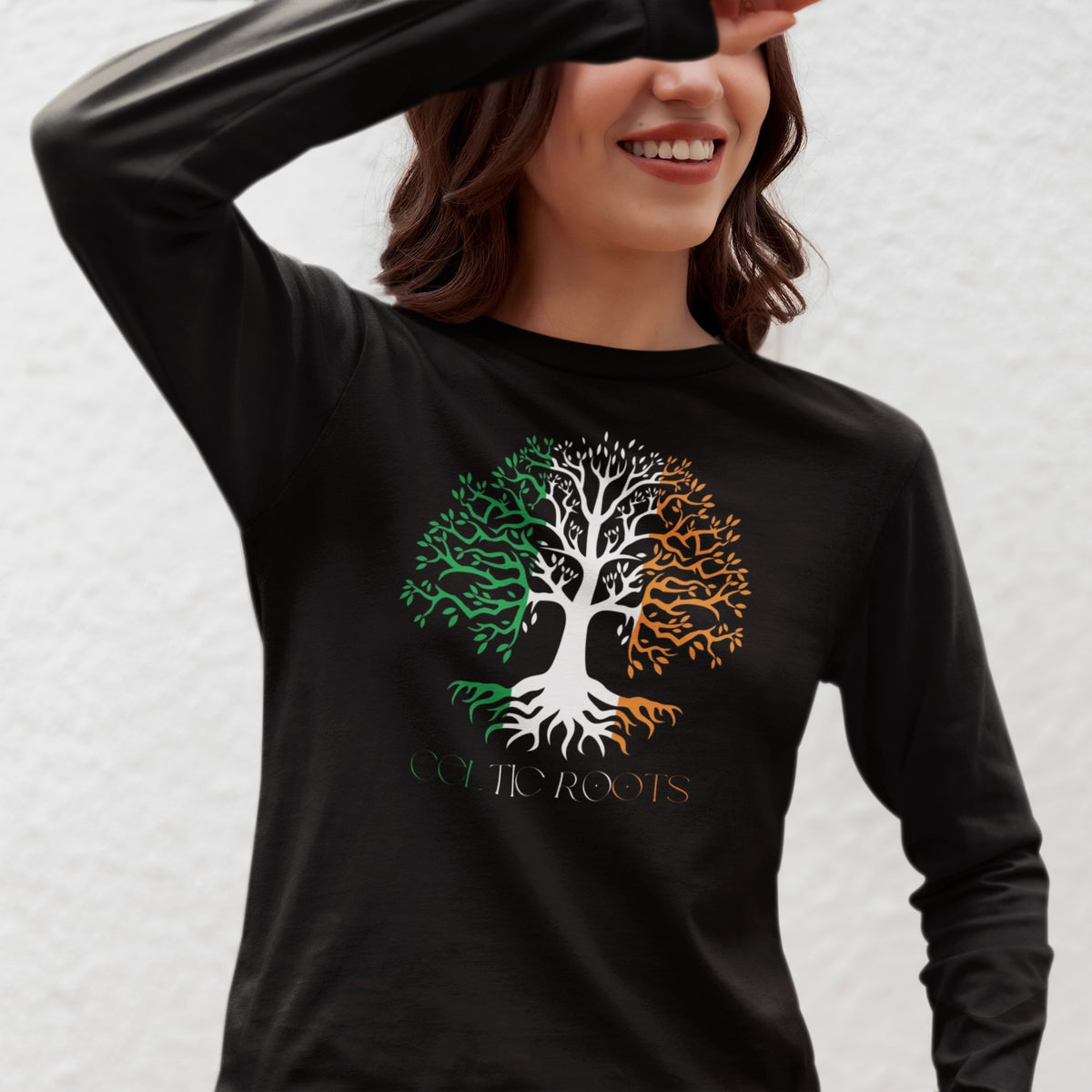 St Patricks Day Celtic Roots Irish Flag Tree of Life Womens Long Sleeve T Shirt Women's Long Sleeves Oldglory.com