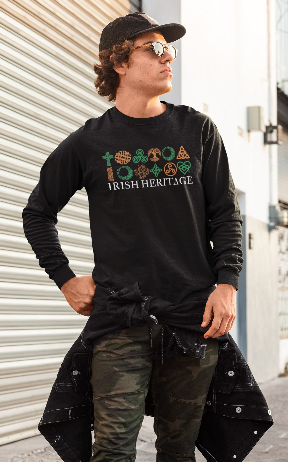 St Patricks Day Celtic Heritage Irish Flag Celtic Symbols Mens Long Sleeve T Shirt Men's Long Sleeves Oldglory.com