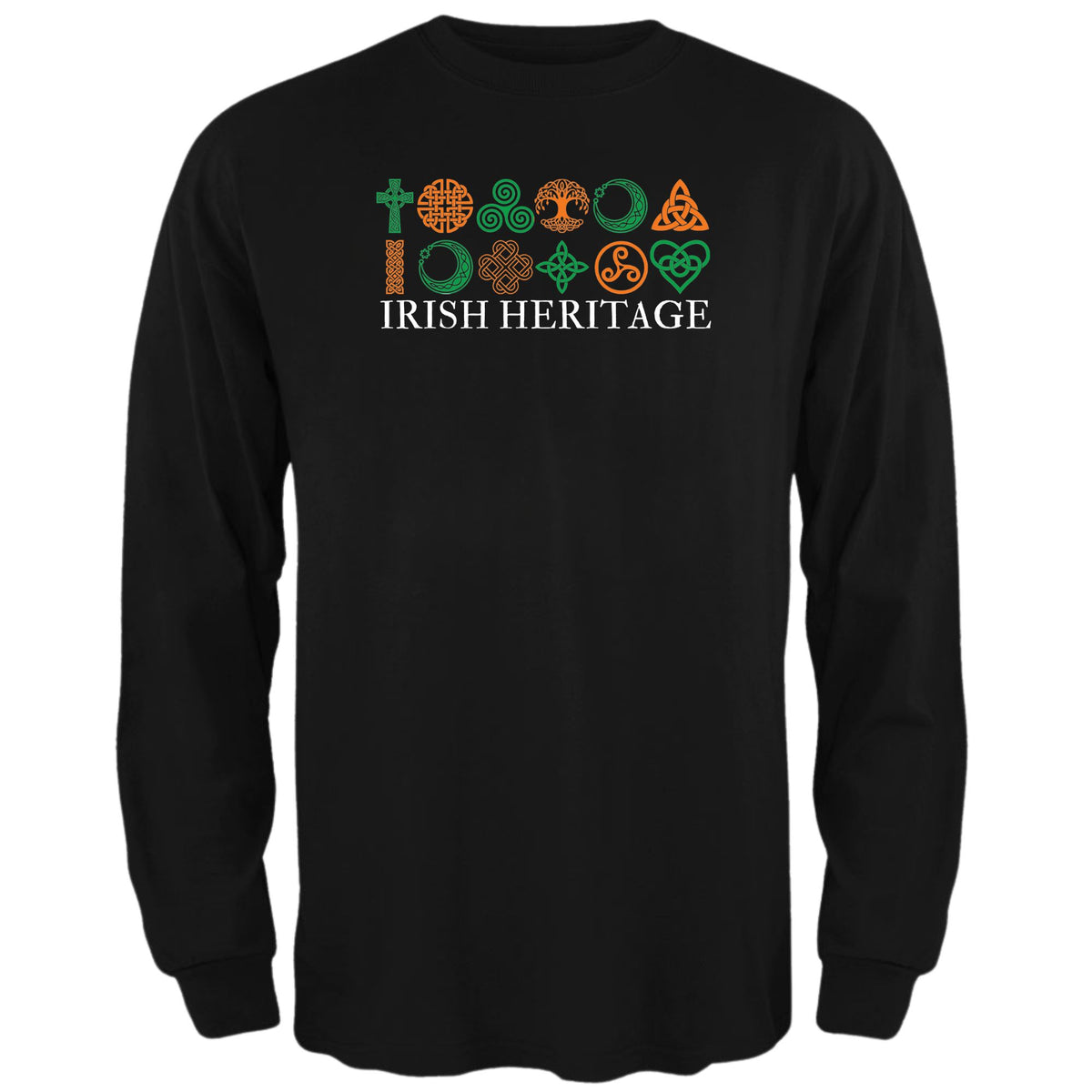 St Patricks Day Celtic Heritage Irish Flag Celtic Symbols Mens Long Sleeve T Shirt Men's Long Sleeves Oldglory.com SM Black