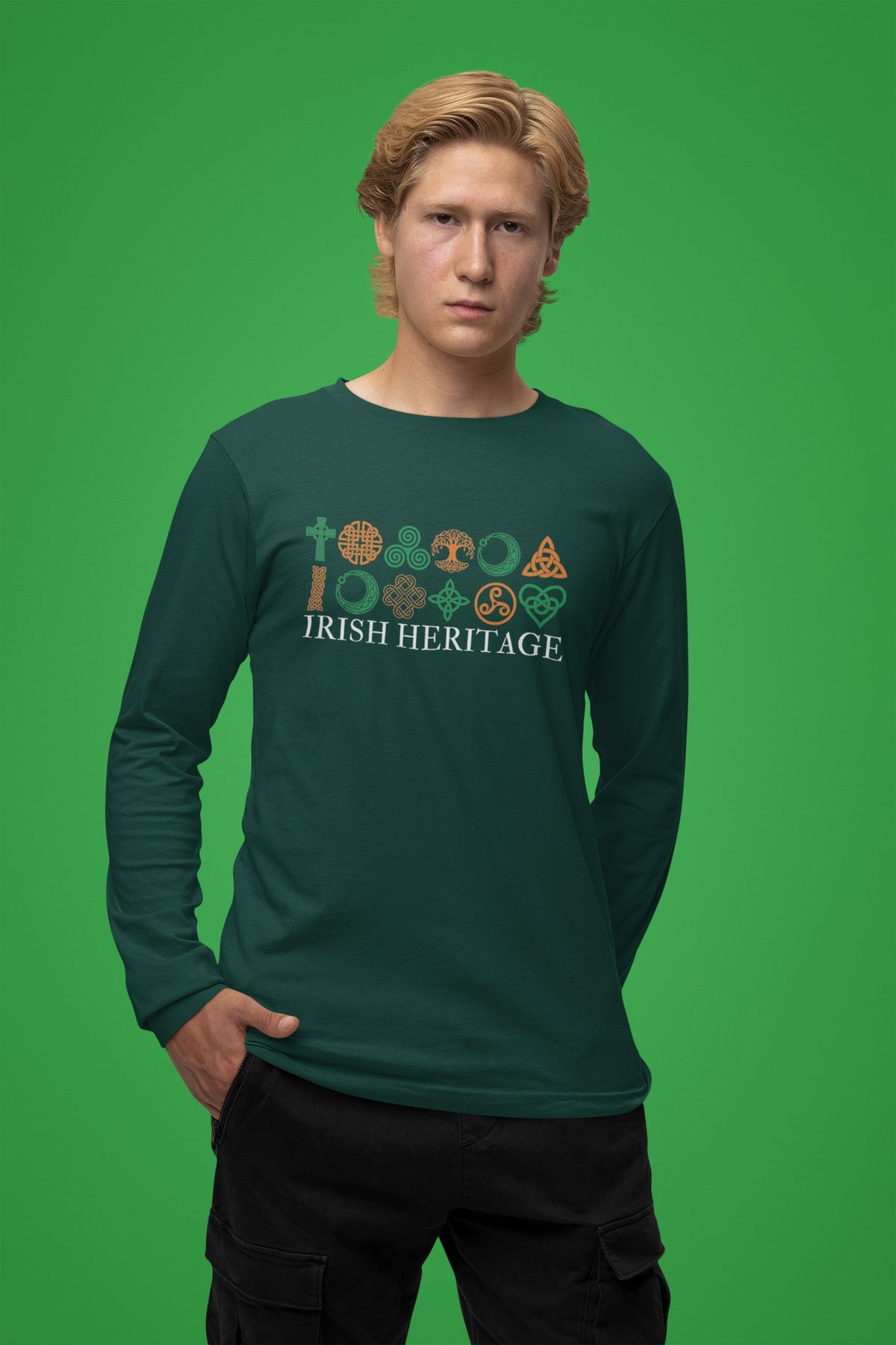 St Patricks Day Celtic Heritage Irish Flag Celtic Symbols Mens Long Sleeve T Shirt Men's Long Sleeves Oldglory.com