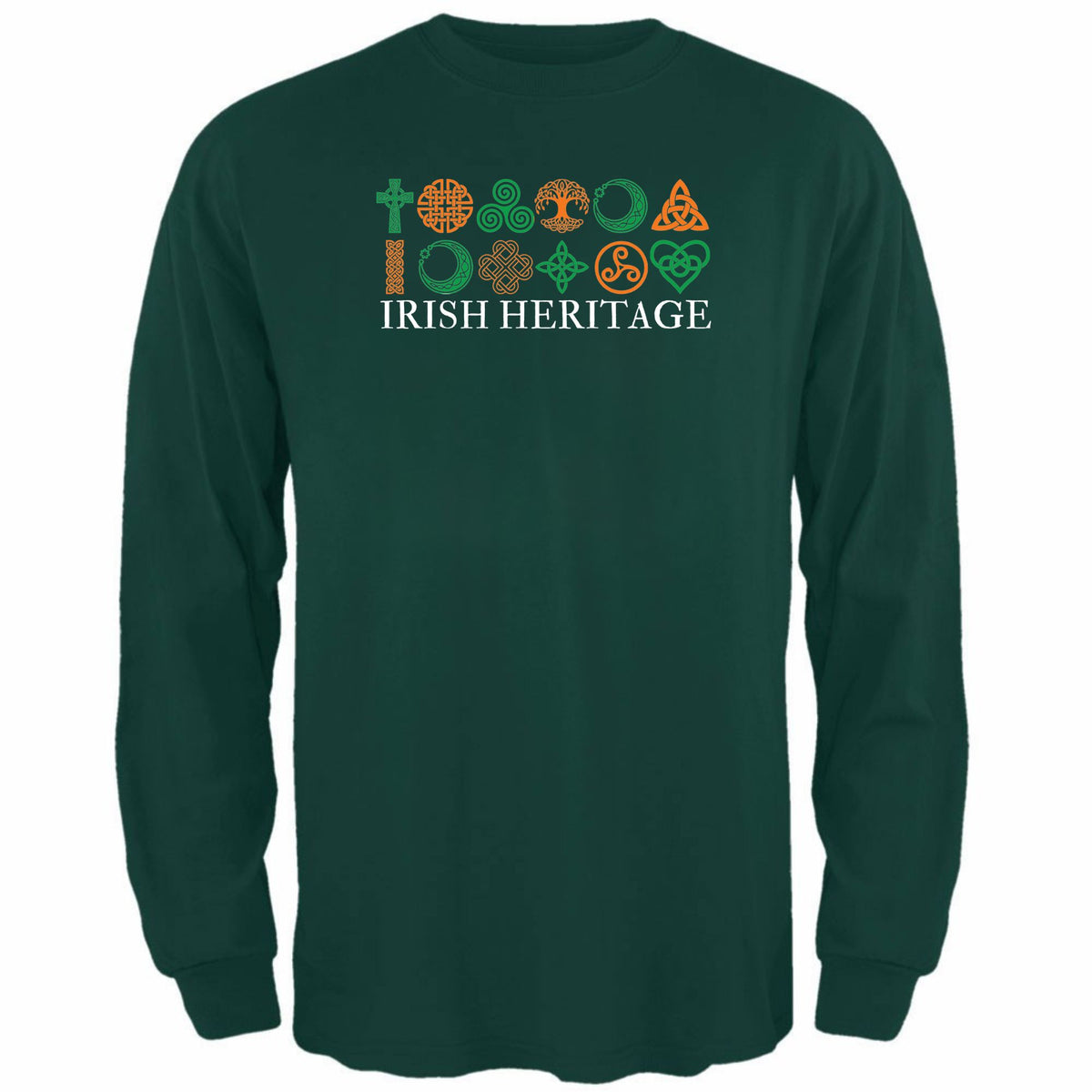 St Patricks Day Celtic Heritage Irish Flag Celtic Symbols Mens Long Sleeve T Shirt Men's Long Sleeves Oldglory.com SM Dark Green