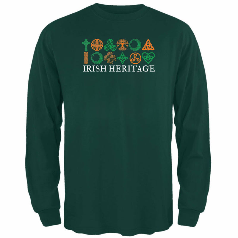St Patricks Day Celtic Heritage Irish Flag Celtic Symbols Mens Long Sleeve T Shirt Men's Long Sleeves Oldglory.com SM Dark Green