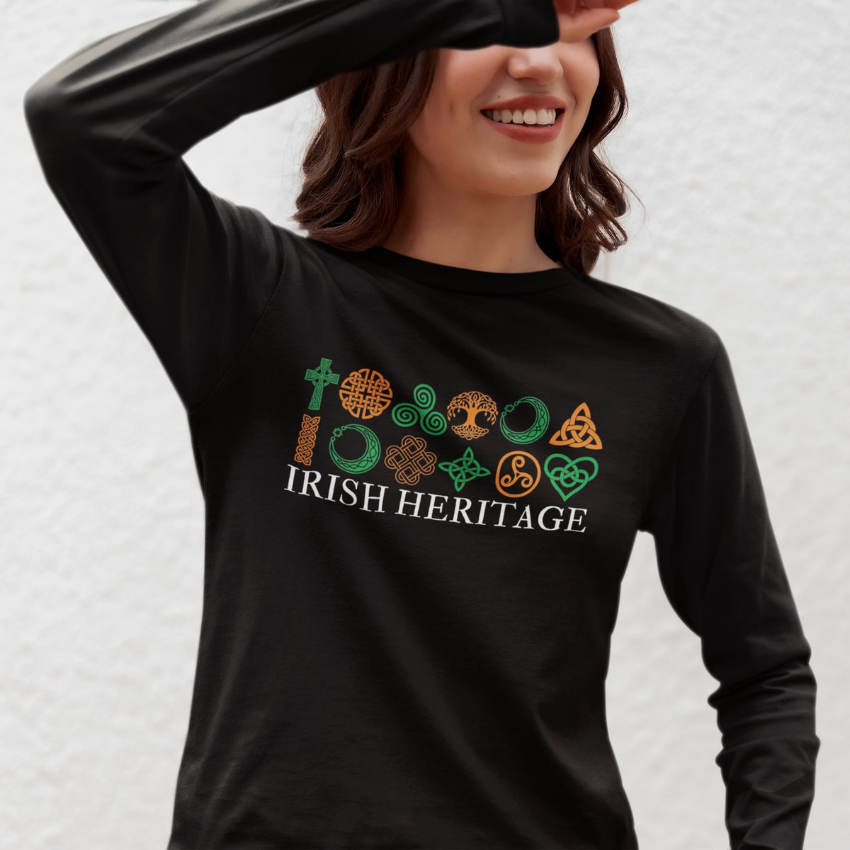 St Patricks Day Celtic Heritage Irish Flag Celtic Symbols Womens Long Sleeve T Shirt Women's Long Sleeves Oldglory.com