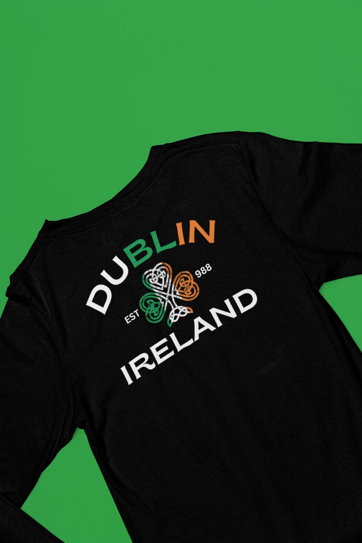St Patricks Day Dublin Ireland Est 988 Celtic Shamrock Mens Long Sleeve T Shirt Men's Long Sleeves Oldglory.com