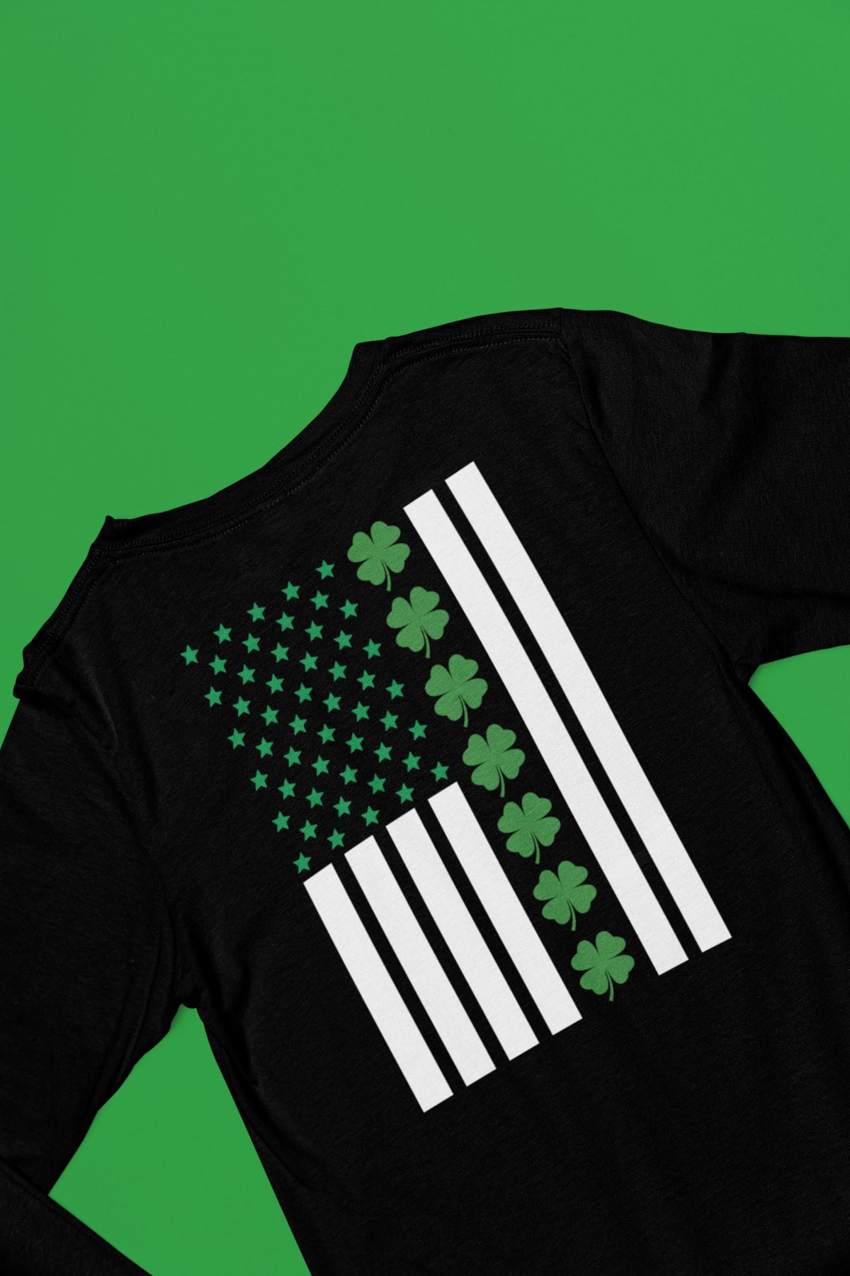 St Patricks Day Shamrock Irish Themed US Flag Mens Long Sleeve T Shirt Men's Long Sleeves Oldglory.com