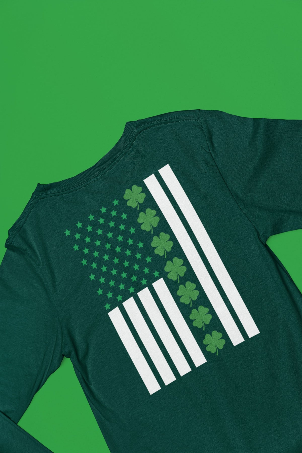 St Patricks Day Shamrock Irish Themed US Flag Mens Long Sleeve T Shirt Men's Long Sleeves Oldglory.com