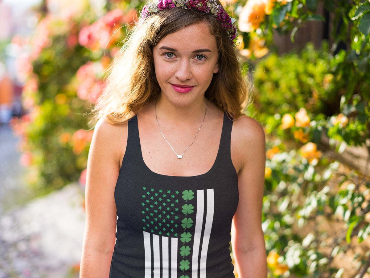 St Patricks Day Shamrock Irish Themed US Flag Juniors Soft Tank Top Juniors Tank Tops Oldglory.com