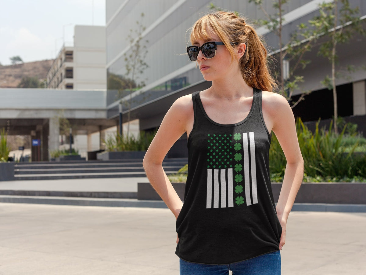 St Patricks Day Shamrock Irish Themed US Flag Juniors Soft Tank Top Juniors Tank Tops Oldglory.com