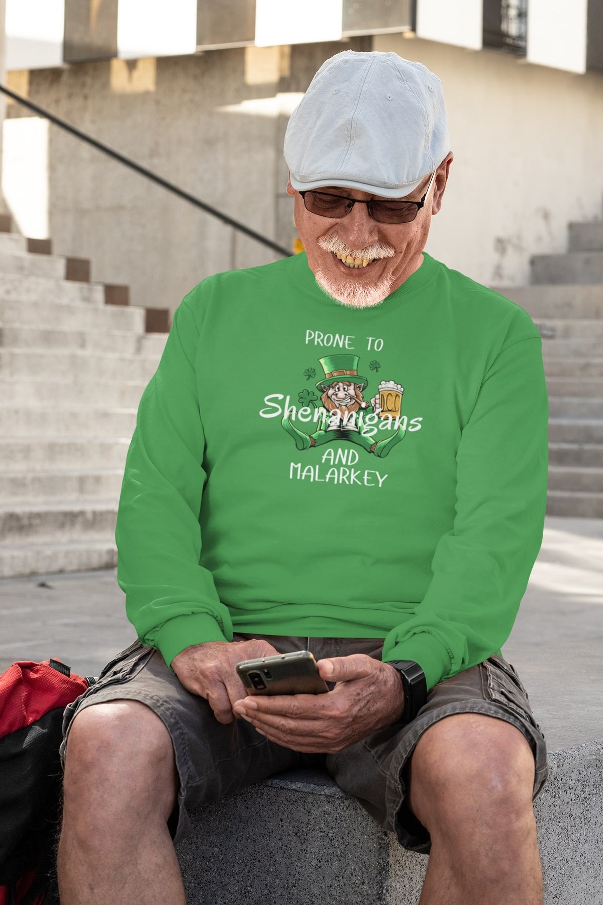 St Patricks Day Prone to Shenanigans and Malarkey Mens Long Sleeve T Shirt Men's Long Sleeves Oldglory.com
