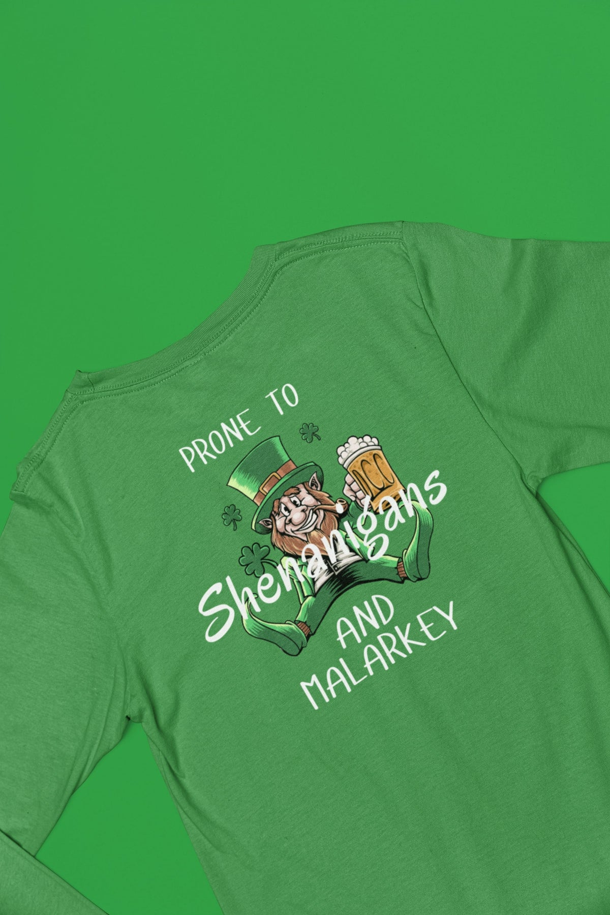 St Patricks Day Prone to Shenanigans and Malarkey Mens Long Sleeve T Shirt Men's Long Sleeves Oldglory.com
