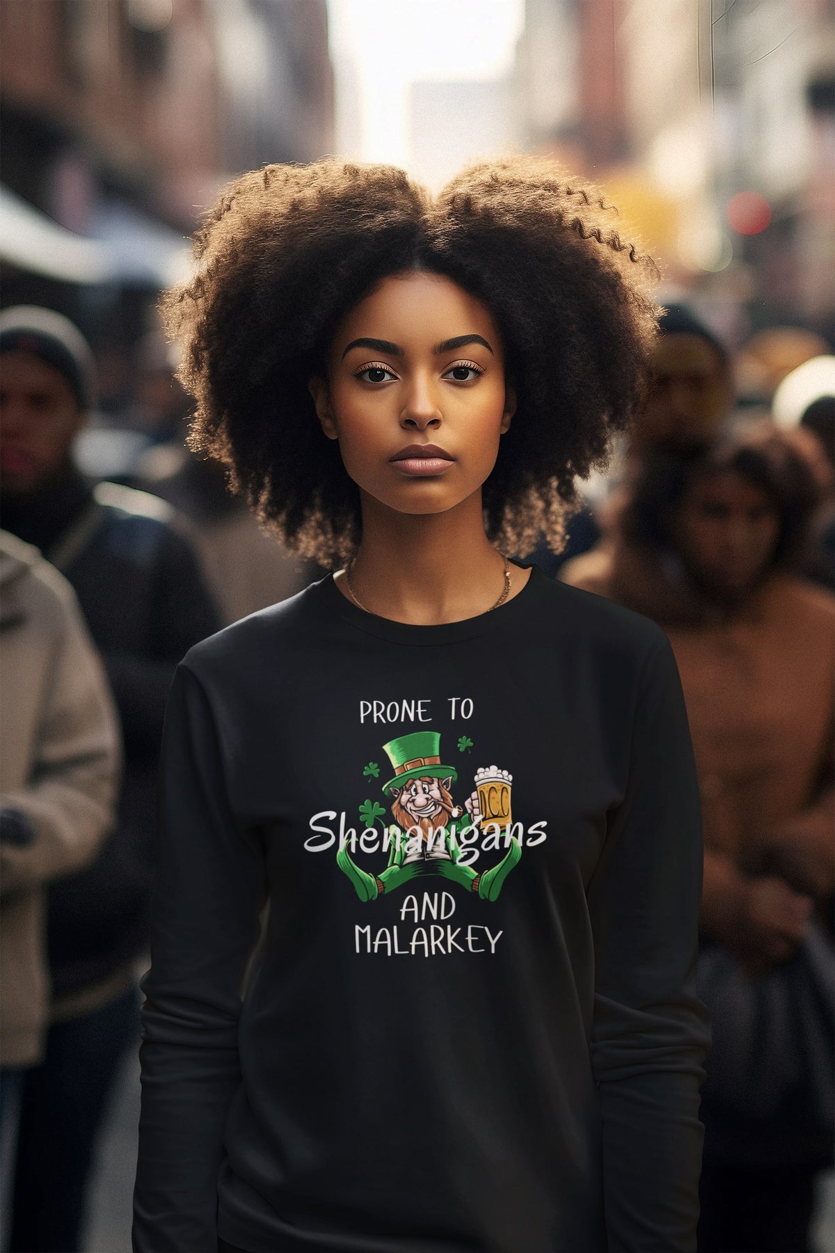 St Patricks Day Prone to Shenanigans and Malarkey Womens Long Sleeve T Shirt Women's Long Sleeves Oldglory.com