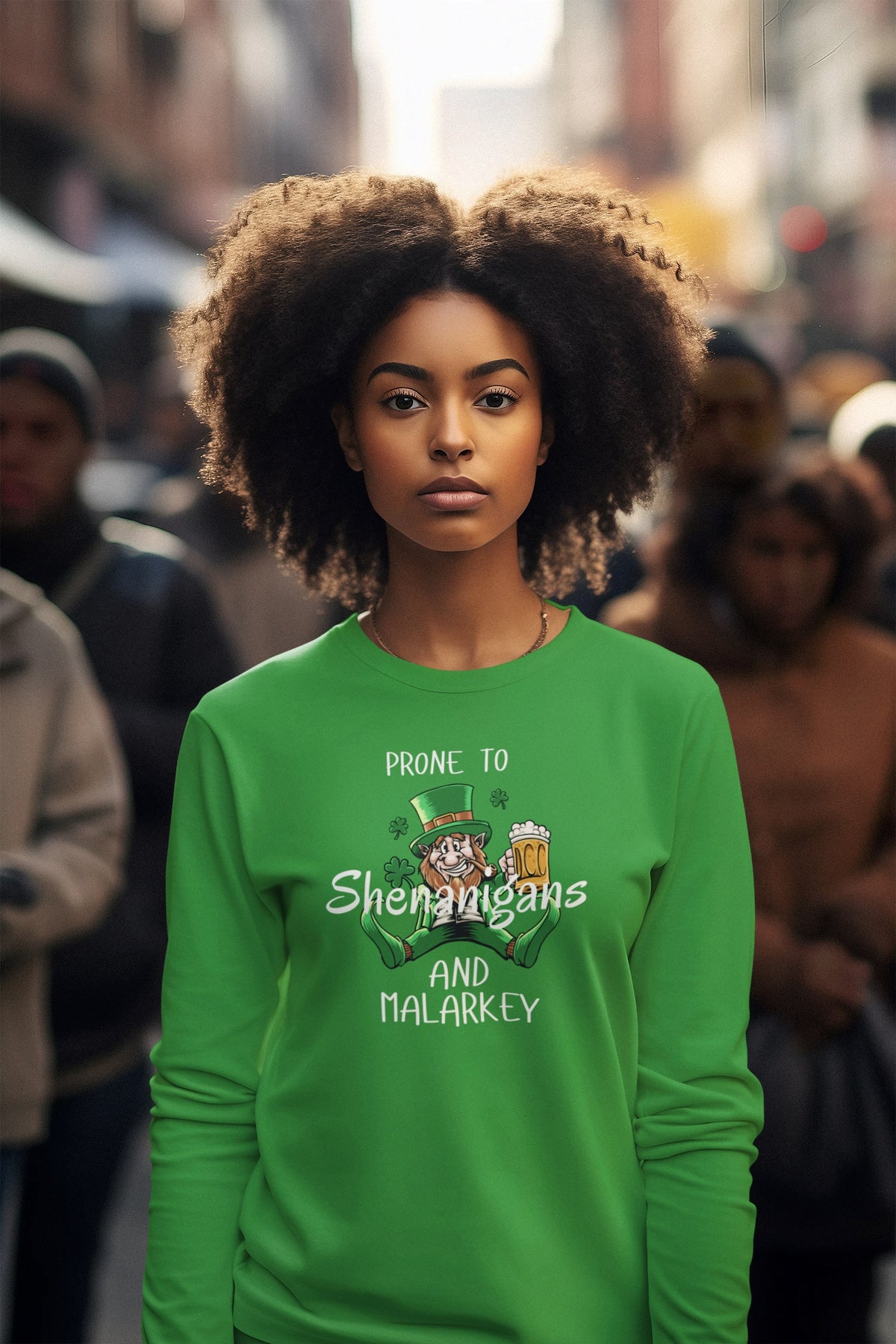 St Patricks Day Prone to Shenanigans and Malarkey Womens Long Sleeve T Shirt Women's Long Sleeves Oldglory.com