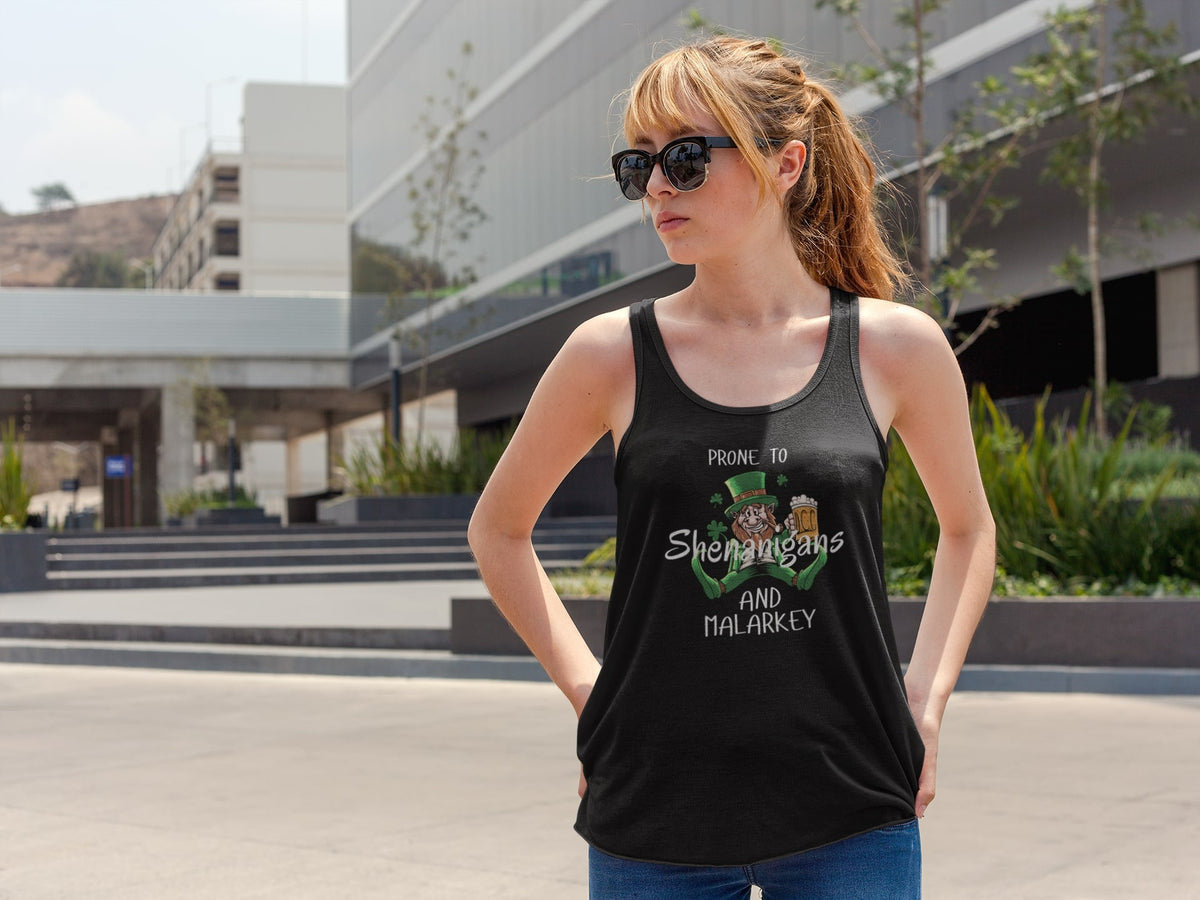 St Patricks Day Prone to Shenanigans and Malarkey Juniors Soft Tank Top Juniors Tank Tops Oldglory.com