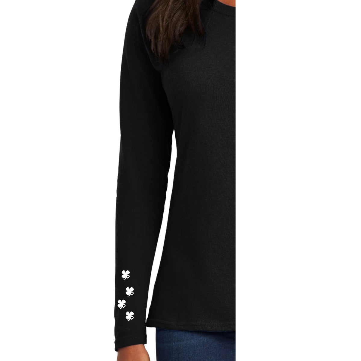St Patricks Day Irish Print Shamrock Hearts With Sleeve Print Womens Long Sleeve T Shirt Women's Long Sleeves Oldglory.com