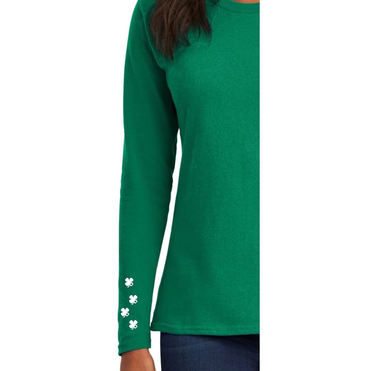 St Patricks Day Irish Print Shamrock Hearts With Sleeve Print Womens Long Sleeve T Shirt Women's Long Sleeves Oldglory.com