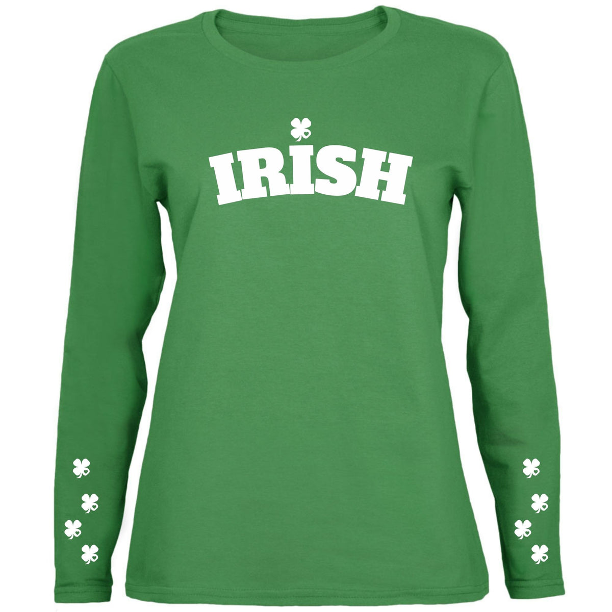 St Patricks Day Irish Print Shamrock Hearts With Sleeve Print Womens Long Sleeve T Shirt Women's Long Sleeves Oldglory.com SM Irish Green