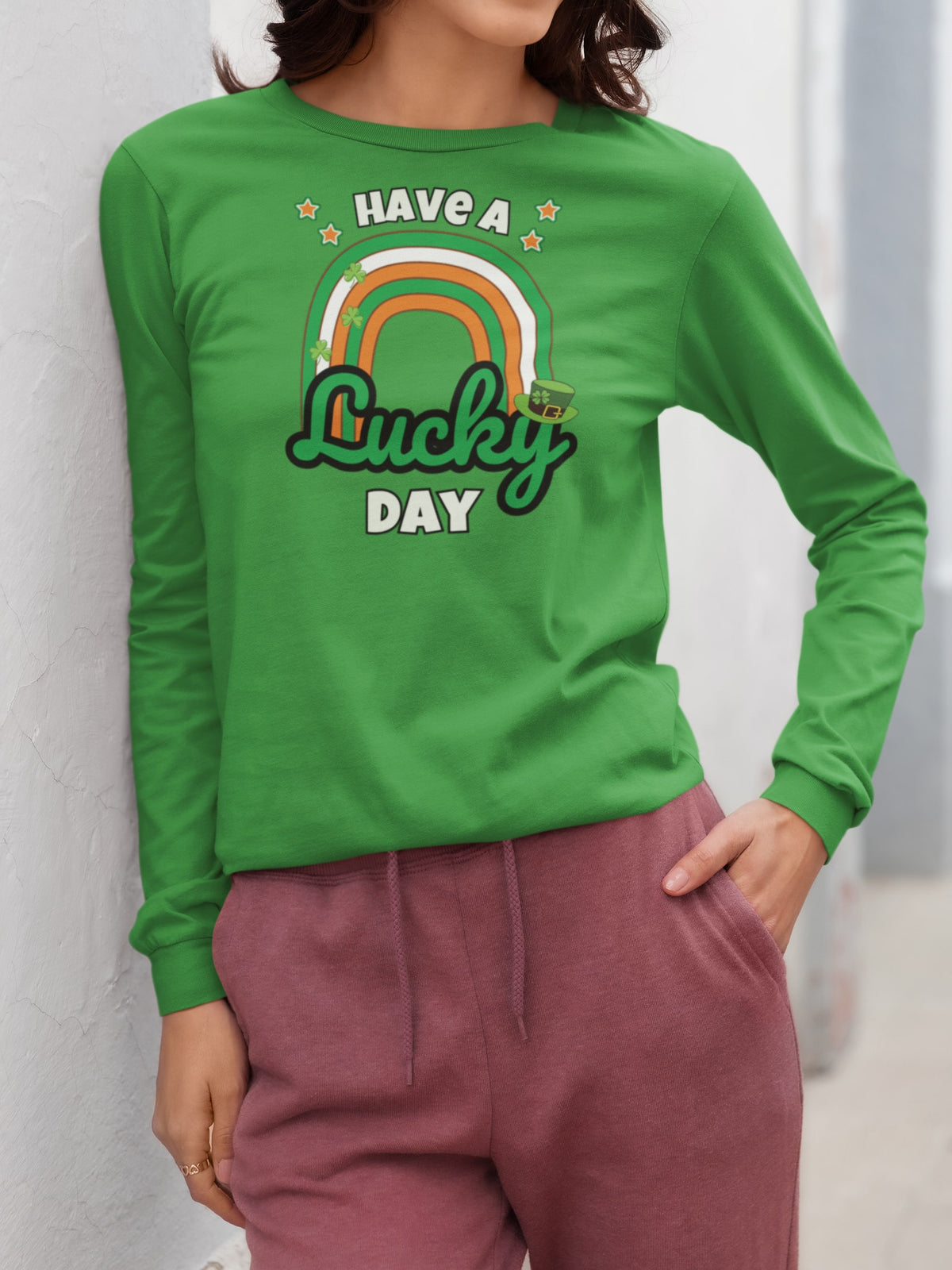 St Patricks Day Have A Lucky Day Irish Rainbow Womens Long Sleeve T Shirt Women's Long Sleeves Oldglory.com