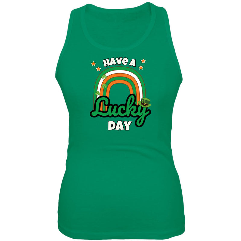 St Patricks Day Have A Lucky Day Irish Rainbow Juniors Soft Tank Top Juniors Tank Tops Oldglory.com SM Kelly Green