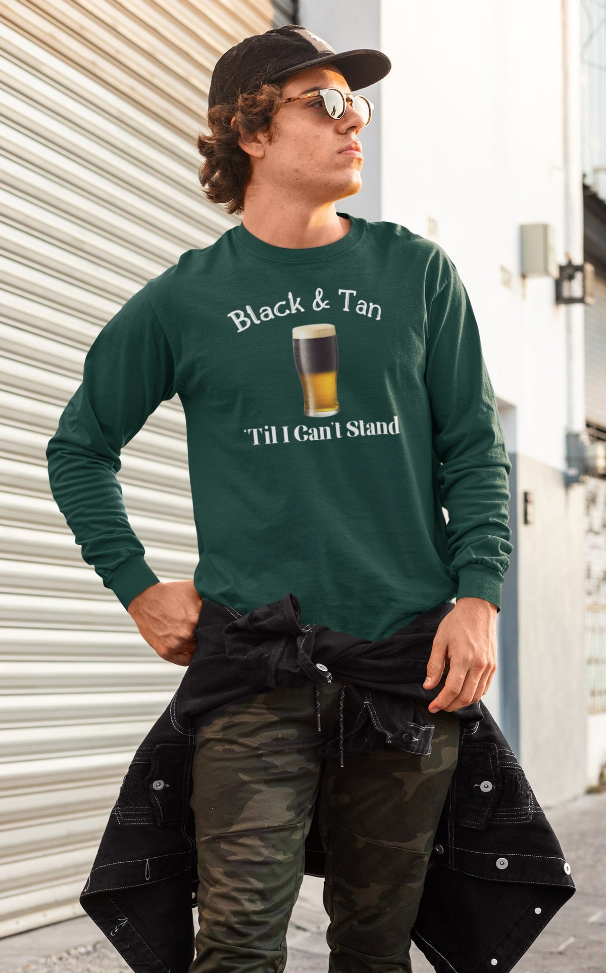 St Patricks Day Black and Tan Til I Cant Stand Mens Long Sleeve T Shirt Men's Long Sleeves Oldglory.com