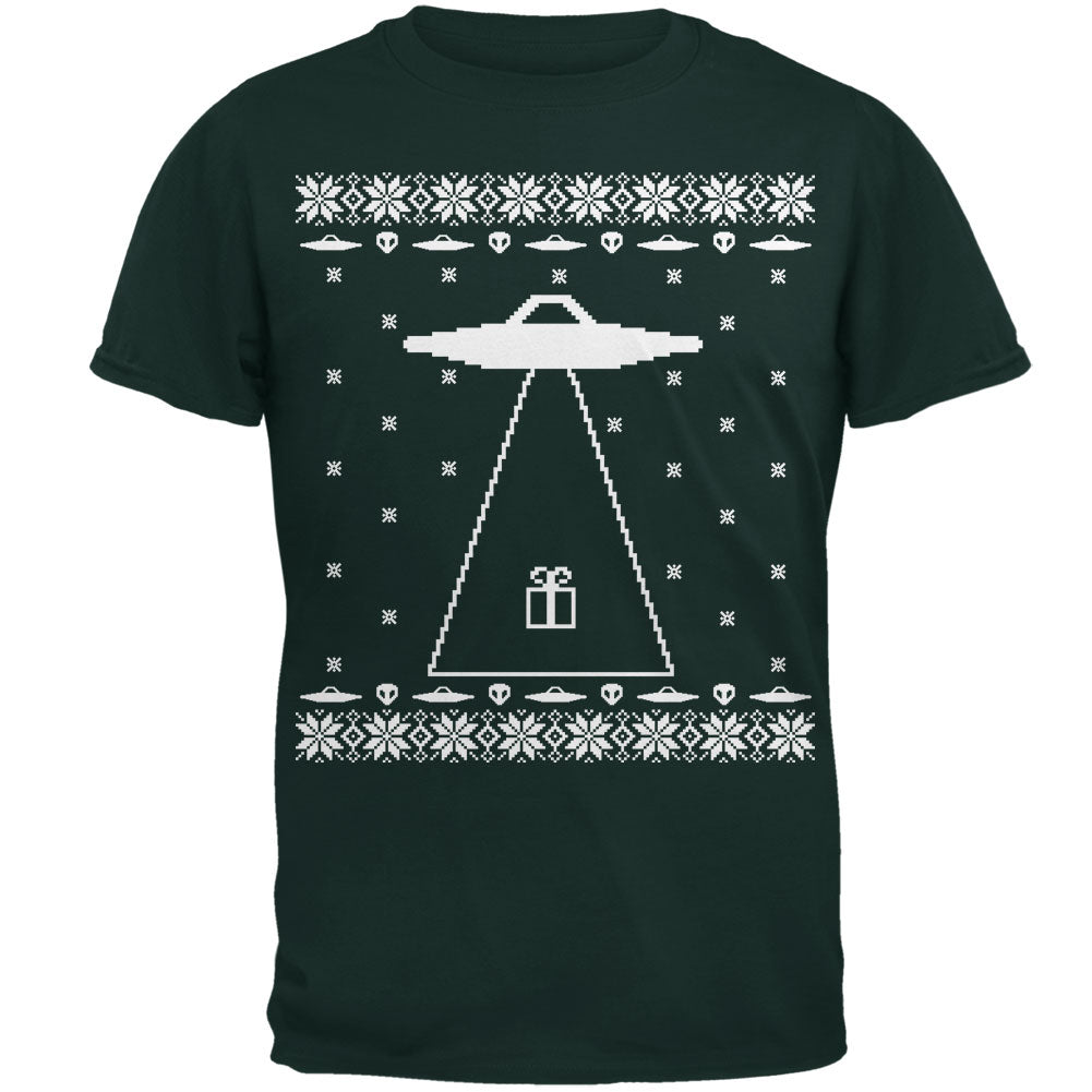 Alien Abduction Ugly XMAS Sweater Youth T-Shirt Youth T-Shirts Old Glory SM Dark Green