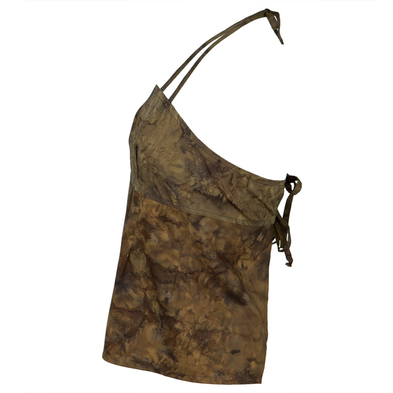 Watercolor Bali Batik Juniors Halter Top- Brown Juniors Tank Tops Old Glory