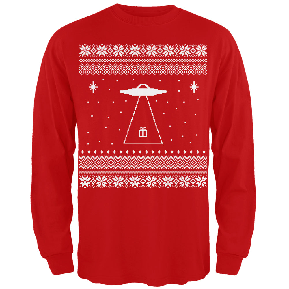 Alien Beam Ugly XMAS Sweater Black Adult Long Sleeve T-Shirt Men's Long Sleeves Old Glory 2XL Red