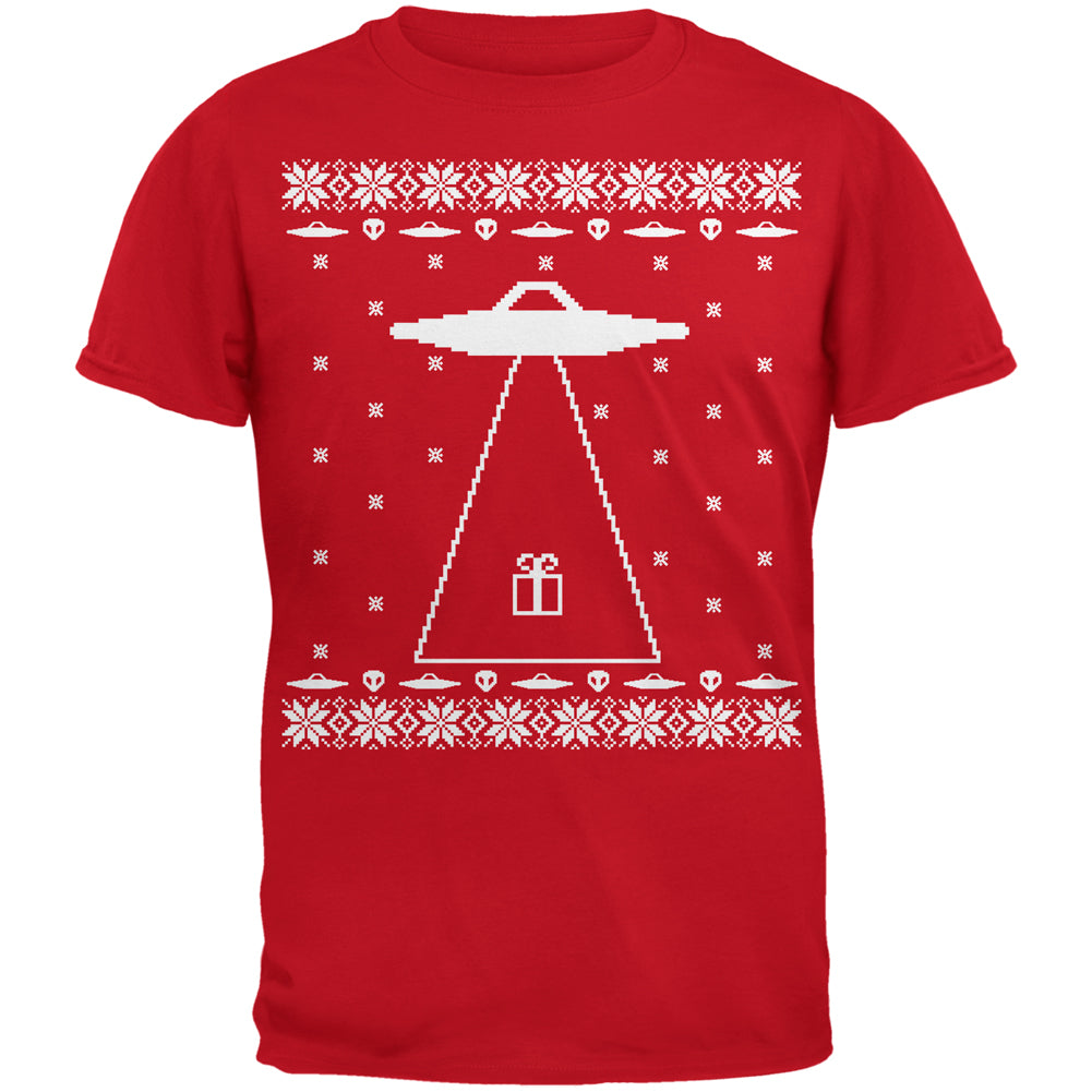 Alien Abduction Ugly XMAS Sweater Adult T-Shirt Men's T-Shirts Old Glory 2XL Red