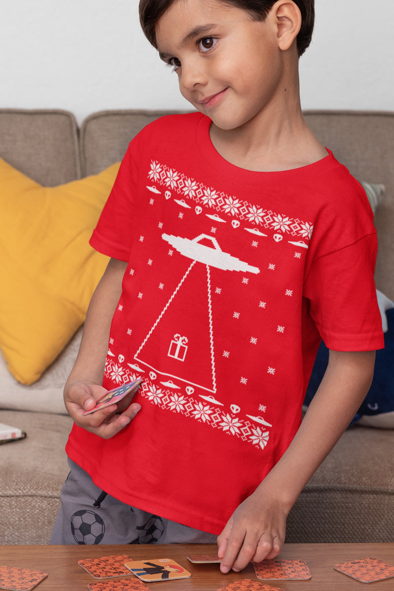 Alien Abduction Ugly XMAS Sweater Youth T-Shirt Youth T-Shirts Old Glory LG Red