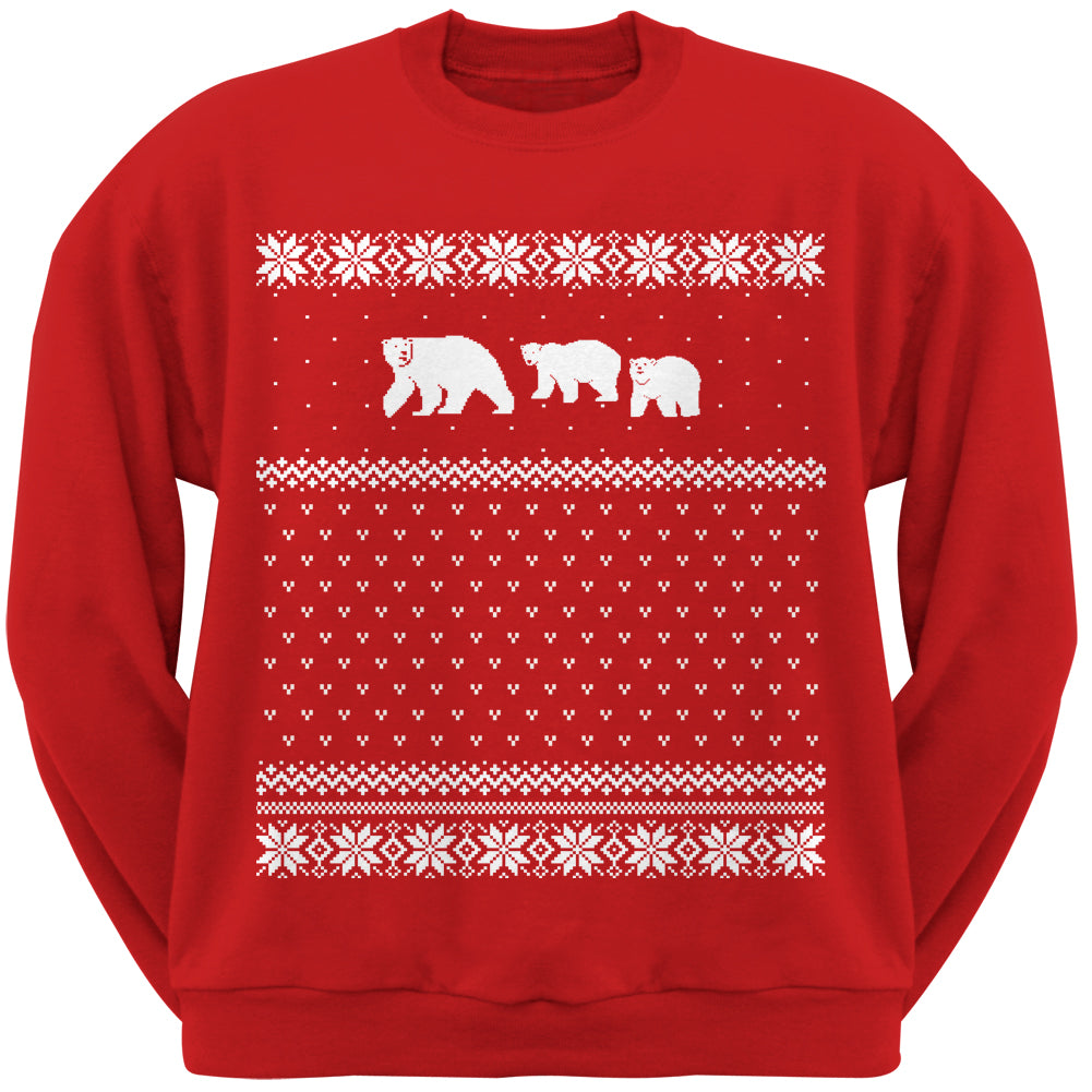 Polar Bears Ugly Christmas Sweater Adult Crewneck Sweatshirt Sweatshirts Old Glory 2XL Red