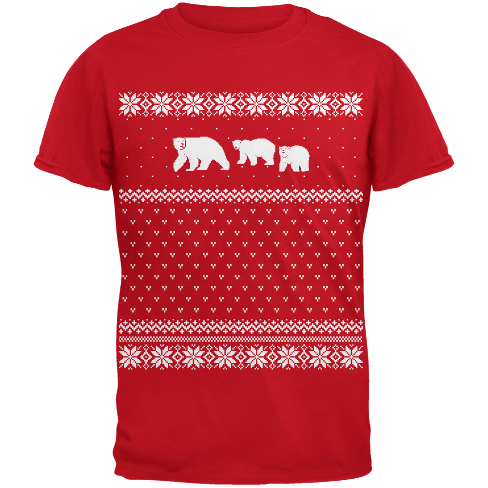 Polar Bears Ugly Christmas Sweater Adult T-Shirt Men's T-Shirts Old Glory 2XL Red