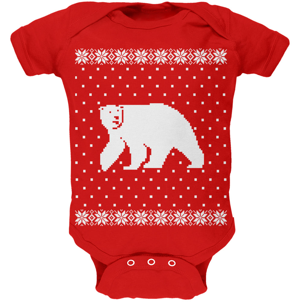 Big Polar Bear Ugly Christmas Sweater Soft Baby One Piece Baby One Piece Old Glory 12-18 Mo Red