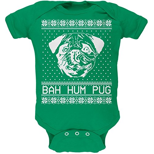 Christmas Bah Hum Pug Soft Baby One Piece Baby One Piece Old Glory 12 Green