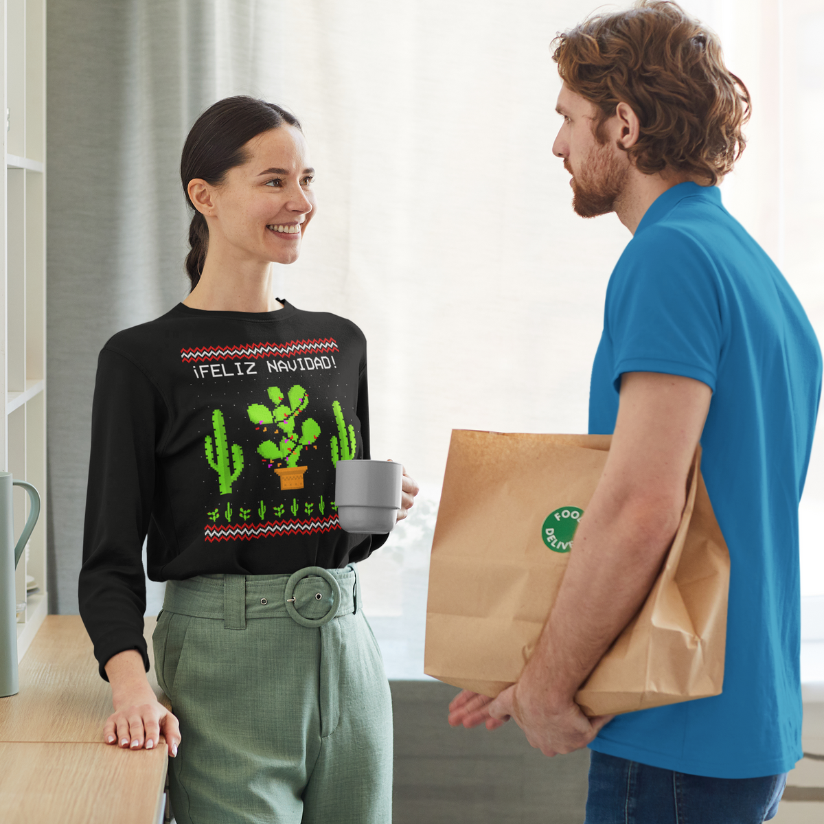 Cactus Desert Feliz Navidad Ugly Christmas Sweater Ladies' Relaxed Jersey Long-Sleeve Tee Women's Long Sleeves Old Glory