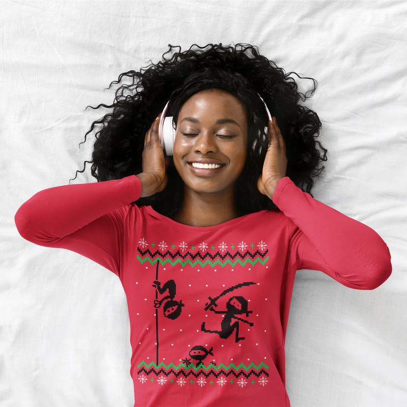 Ninja Ninjas Attack Ugly Christmas Sweater Womens Long Sleeve T Shirt Women's Long Sleeves Old Glory