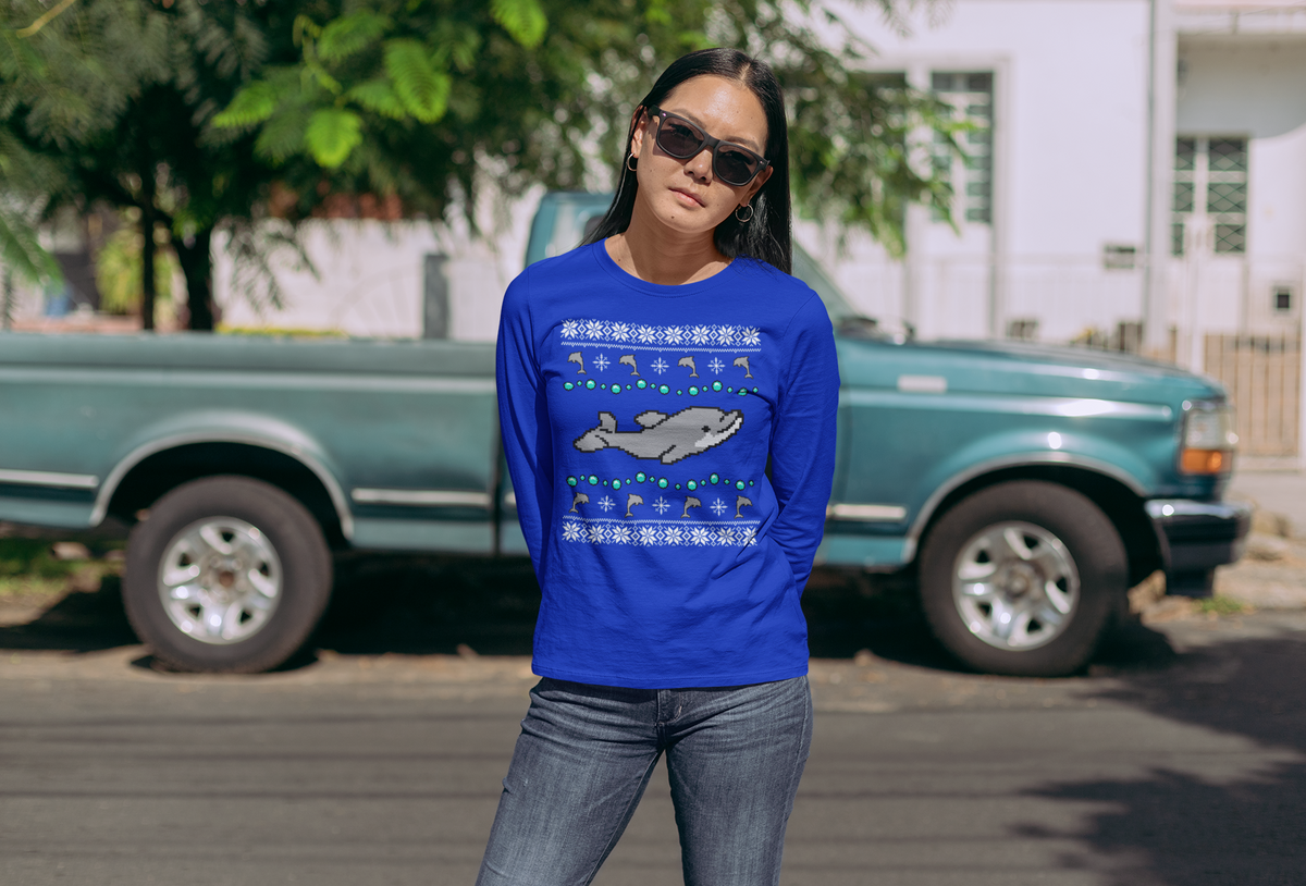 Ugly Christmas Sweater Dolphin Womens Long Sleeve T Shirt Women's Long Sleeves Old Glory