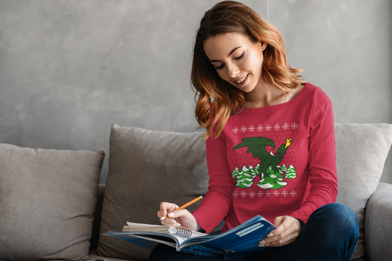 Ugly Christmas Sweater Dragon Winter Womens Long Sleeve T Shirt Women's Long Sleeves Old Glory