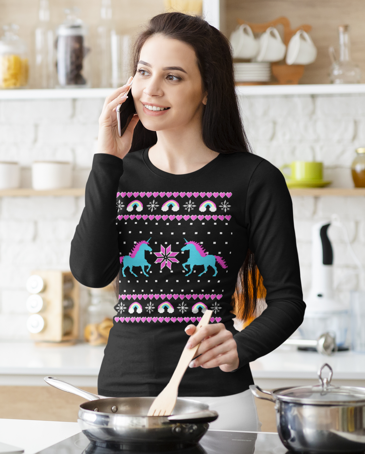 Unicorn Rainbow Ugly Christmas Sweater Ladies' Relaxed Jersey Long-Sleeve Tee Women's Long Sleeves Old Glory