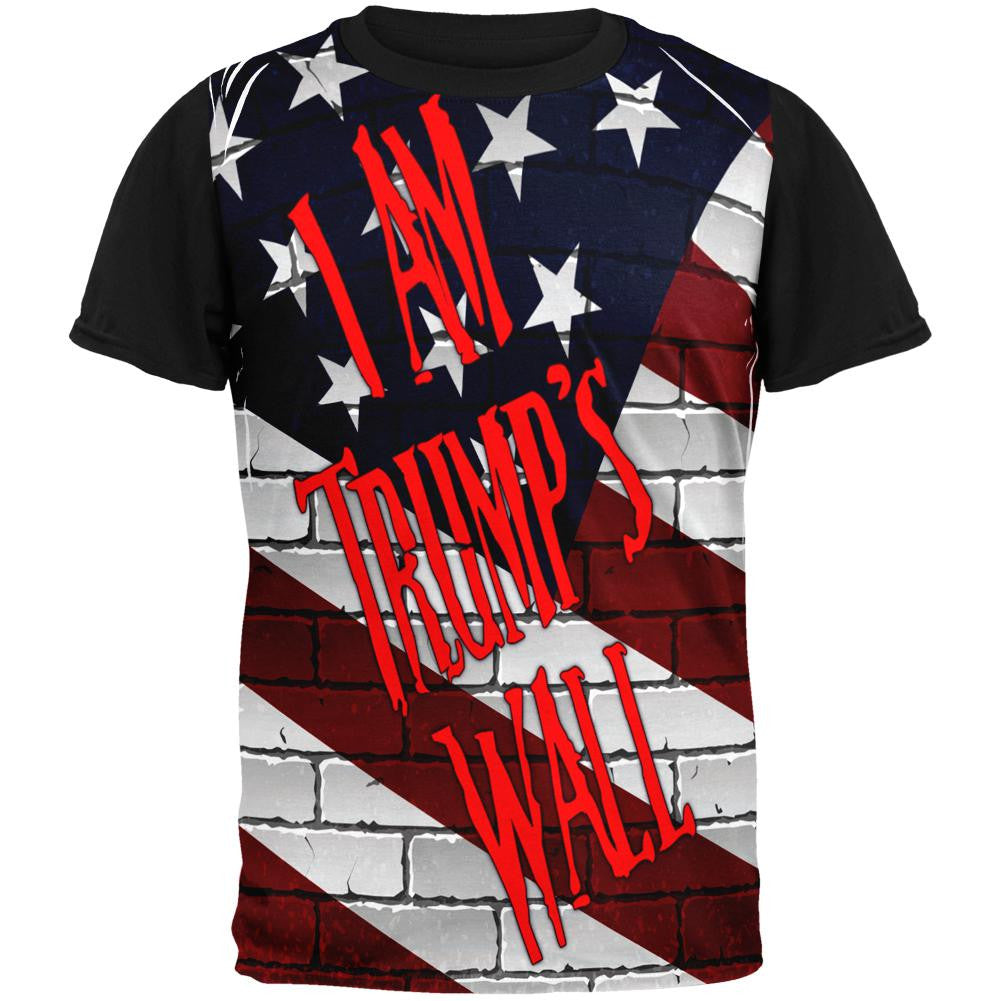 Election 2016 I Am Trump's Border Wall All Over Mens Black Back T Shirt Men's T-Shirts Old Glory 2XL Multi