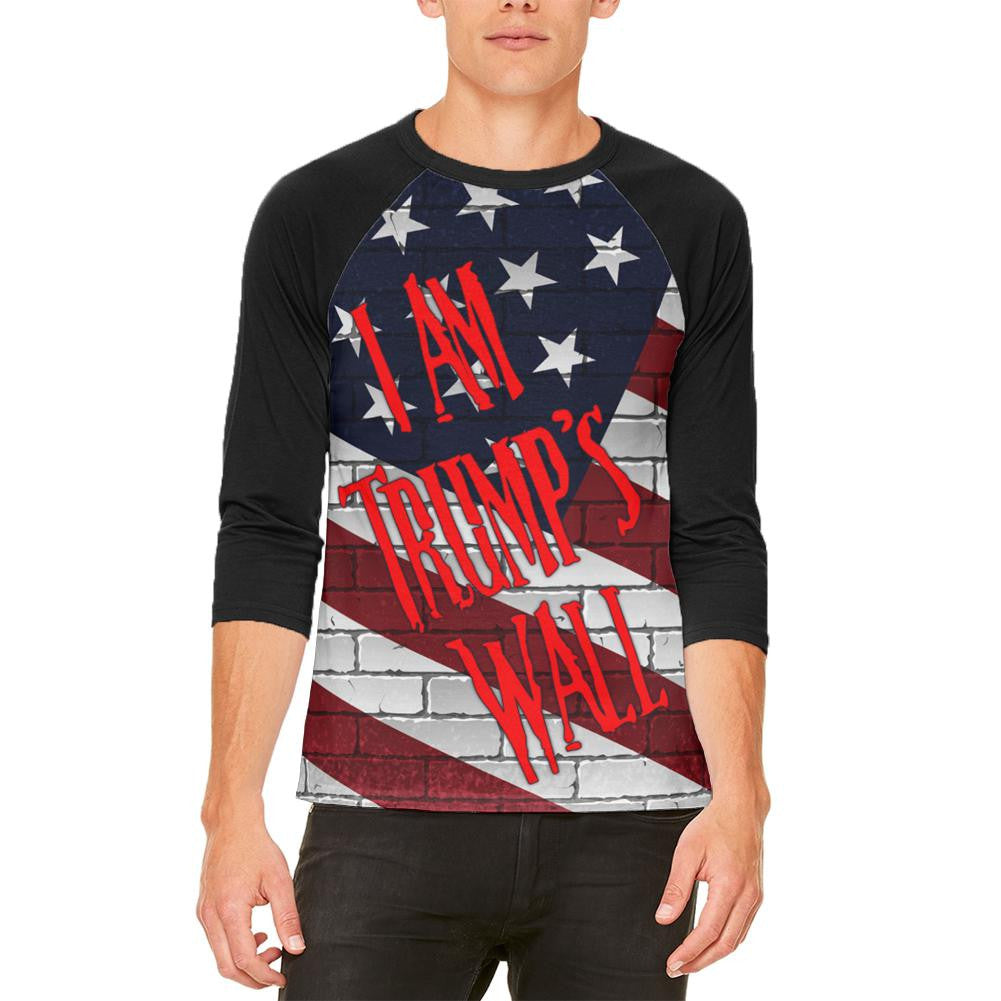 Election 2016 I Am Trump's Border Wall Mens Raglan T Shirt Men's T-Shirts Old Glory 2XL White