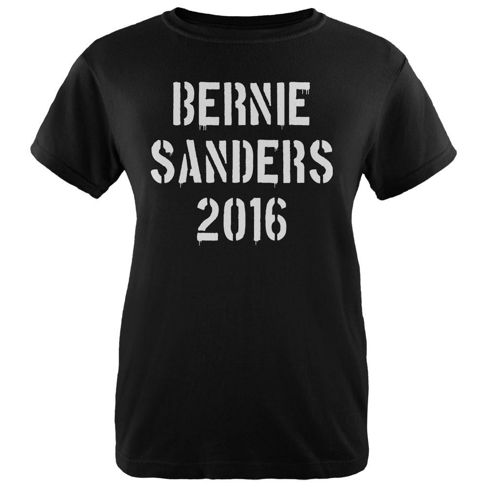 Election 2016 Bernie Sanders Stencil Womens T Shirt Women's T-Shirts Old Glory LG Black