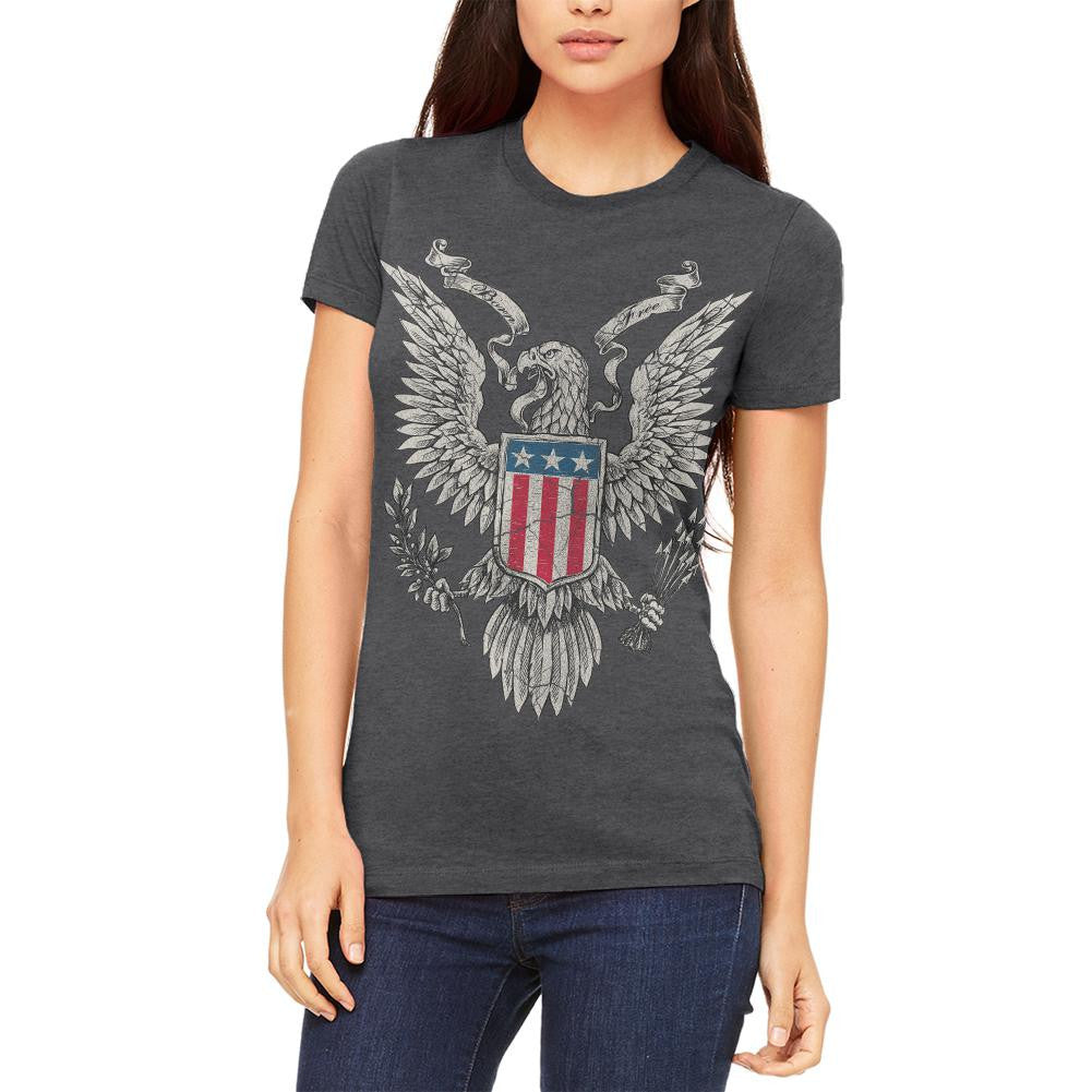 4th of July Born Free Distressed Vintage Eagle Juniors Soft T Shirt Juniors T-Shirts Old Glory 2XL Grey