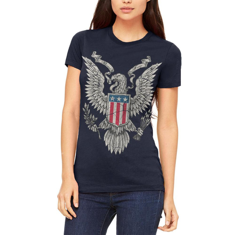 4th of July Born Free Distressed Vintage Eagle Juniors Soft T Shirt Juniors T-Shirts Old Glory 2XL Navy