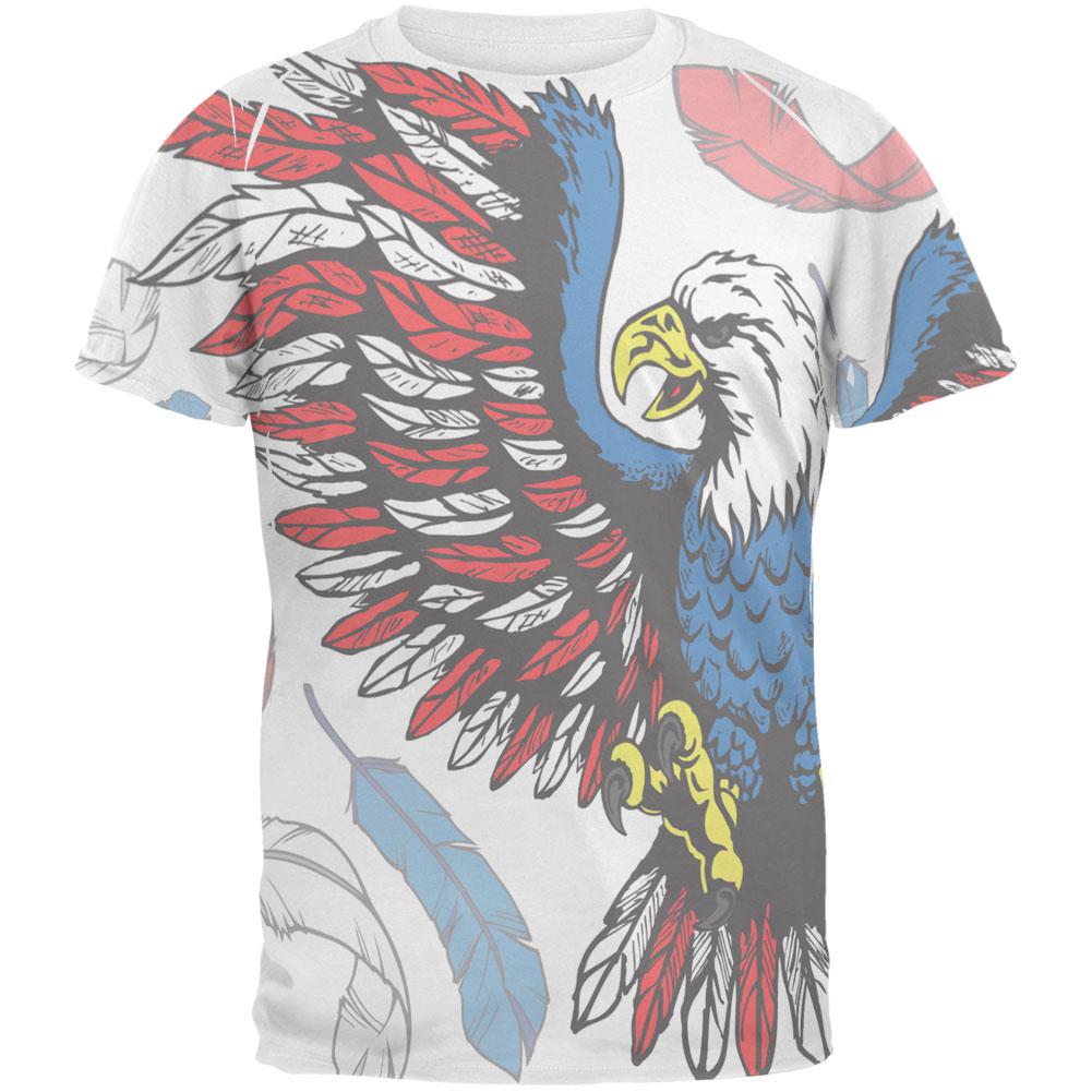 4th of July Patriotic Eagle Feathers All Over Mens T Shirt Men's T-Shirts Old Glory 2XL White